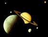 Сатурн и шесть из его спутников  (13кб)